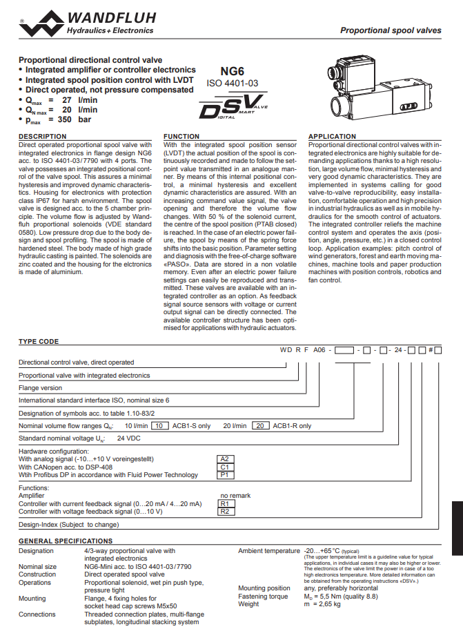 Proportional spool valve (integrated electronics and LVDT) WDRFA06_ACB1